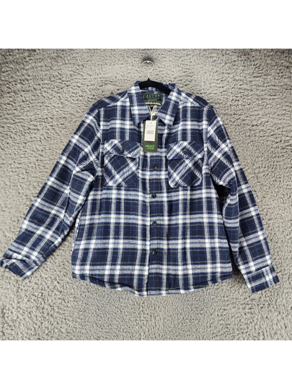 Jachs Jacket Mens Medium Blue Plaid Flannel Sherpa Lined Button Up Shacket *NWT*